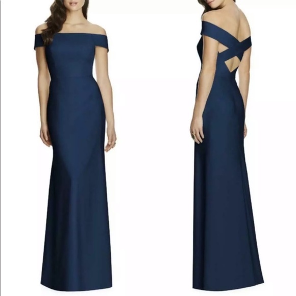 NWOT Dessy Collection Off-the-Shoulder Crepe Gown